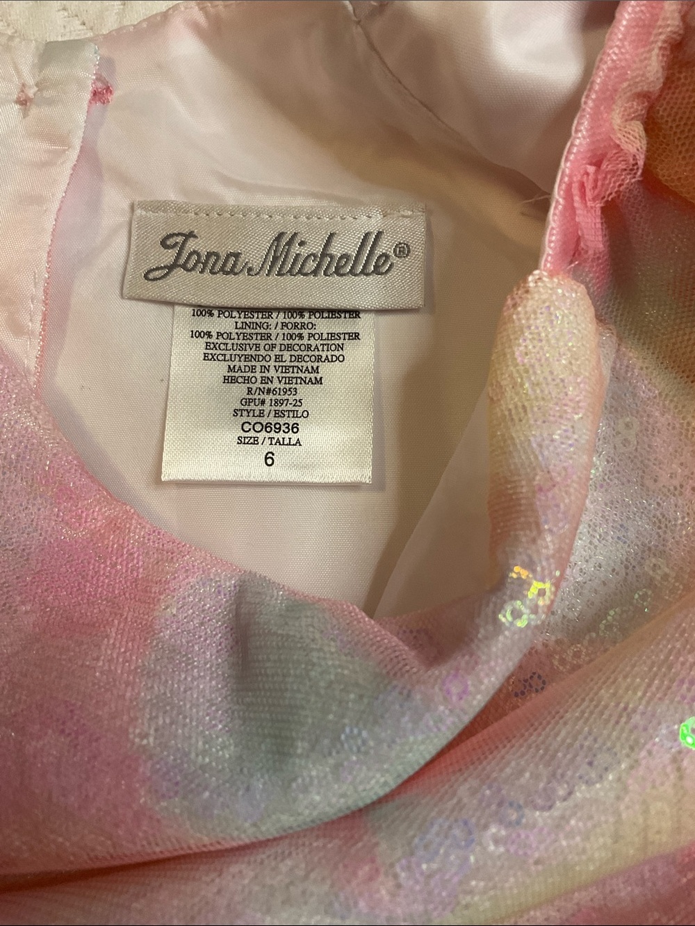 Jona Michelle Pastel Pink and Multicolor Iridescent Tulle Dress Princess Size 6 - Picture 6 of 9